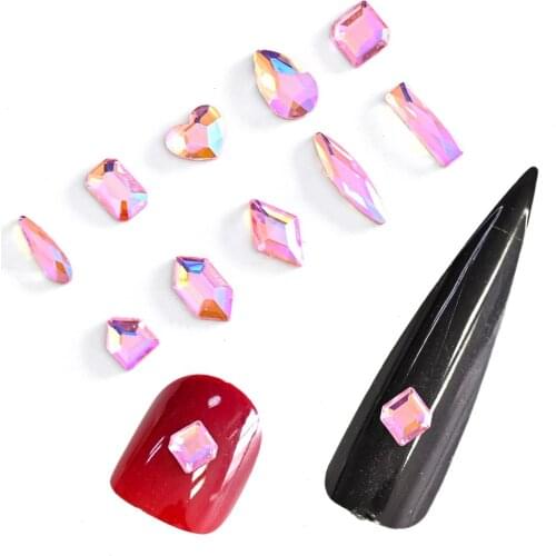 10 Shapes Pink Nail Rhinestones Nail Art Decorations Colorful Rainbow K9 Crystal Glass Rhinestones Manicure Stones#20pcs/Bag