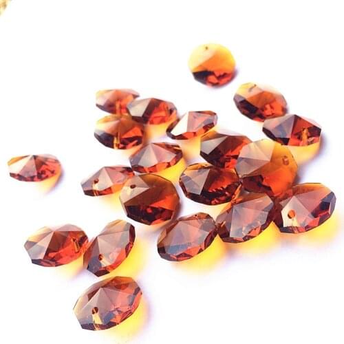 14mm Brown Octagonal Bead Curtain DIY Material Window Car Decorate Accessories Chandelier Crystal Prisms Hanging Pendant Parts