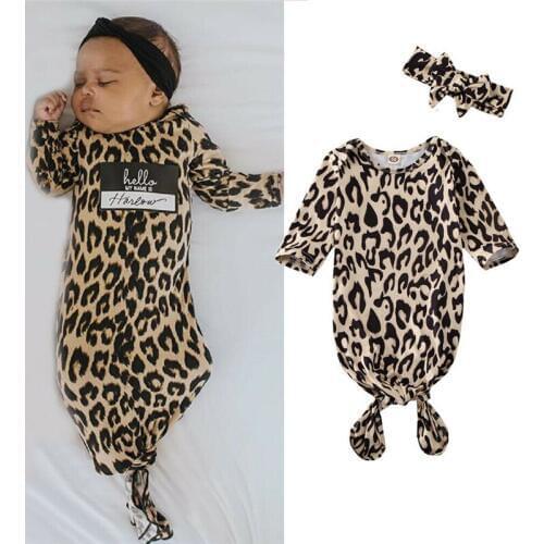 2020 Newborn Baby Cute Cotton Leopard Print Sleeping Bags Babies Swaddle Wrap Swaddling Blanket Sleeping Bag With Headband