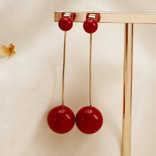 2021 Fashion Korean Version Of The New Earrings Red Pearl Long Earrings Simple And Versatile Net Red Temperament Earrings Bijoux