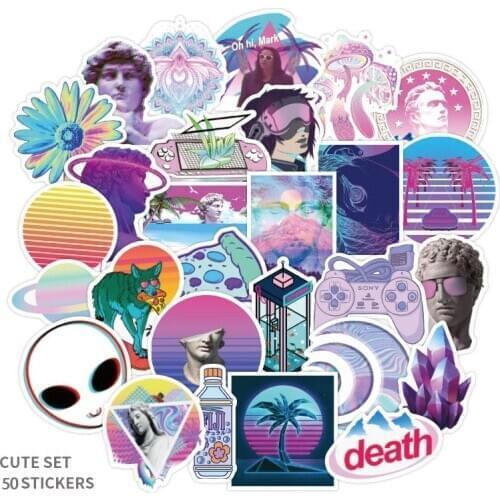 50pcs/set vapor wave Stickers Trendy VSCO Stickers Cute Girl Rainbow Waterproof Vinyls Stickers Decals for Water Bottle Bicycle