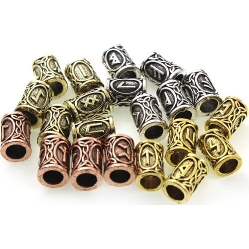 Viking Runes Beads For Jewelry Making Hair Beard Crafts Jewlery Diy Metal Spacer Large Hole Bead Accessories Fit Charm Bracelet