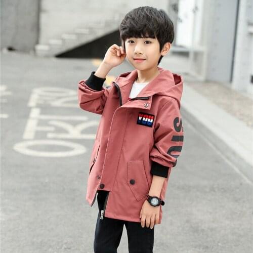 Childrens clothing boys spring/autumn letter printing hooded jacket new medium and large childrens jacket 6-12 years old