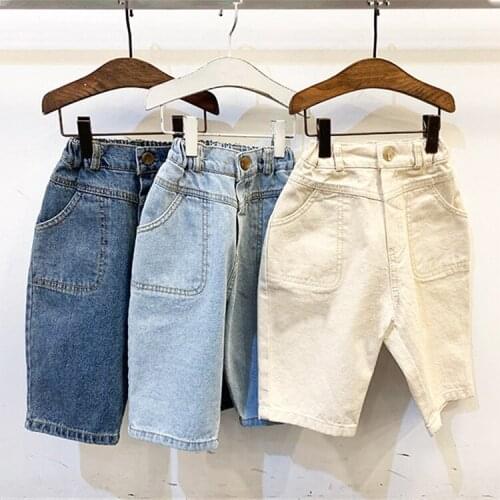 2020 autumn childrens clothing new style boys and girls fashion denim big pocket slightly broken loose casual pants