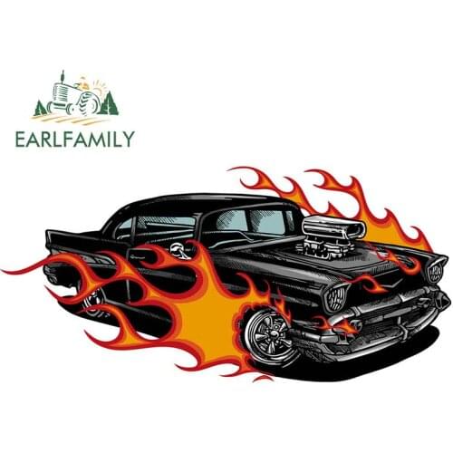 EARLFAMILY 13cm x 6.3cm for Car Muscle Old 70s with Flames Motorcycle Car Bumper Window Stickers Graffiti Sticker Truck Decal