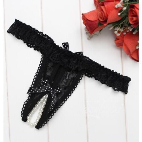 Sex Products Lace Crotchless Women Thongs And G strings Low Waist Pearl Thongs Erotic Lingerie Open Crotch Panties With Beads