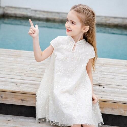 Chinese Style Dress Embroidery Cheongsam Kids Clothes 2021 Summer Dress Girl Clothes 120 Girls Clothes Casual Dress 3-8Y 120