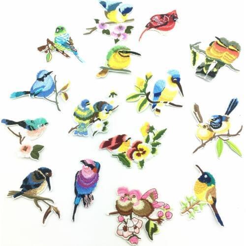 16pcs/set Cute fashion bird embroidery flower sticky cloth paste clothing patch hole DIY accessories iron-on bird patch