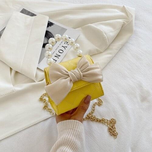 Summer Female PU Bag Bowknot Luxury Designer Handbag Pearl Hander Chains Acrossbody Bags Womens Handbags 2021 Fashion M082