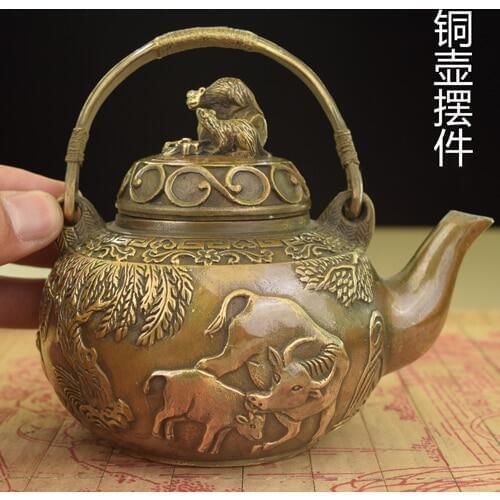 Copper antique teapot small kettle pot pot to do the old bull farming brass pot room decoration