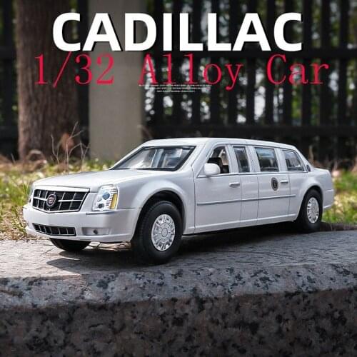 1/32 Cadillac Diecast USA DTS Presidential Alloy Car Model Army One Metal Luxury Car Vehicle With Sound Lights Original Box Toys