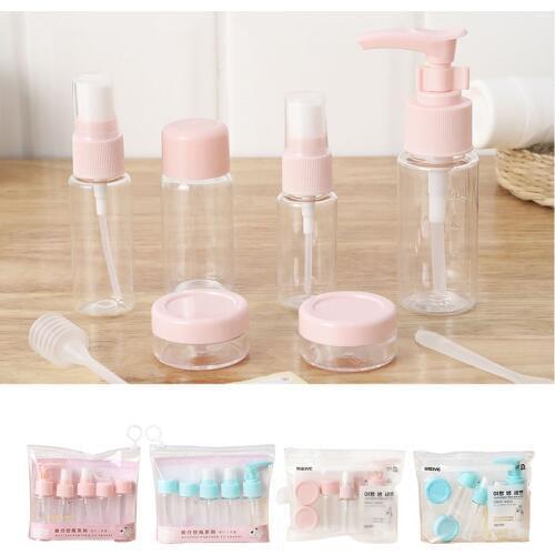 7/9pcs Portable Travel Empty Bottle Set Cosmetics Press Bottle Sprayer Sub-bottle Set PP Plastic Empty Spray Bottles Set