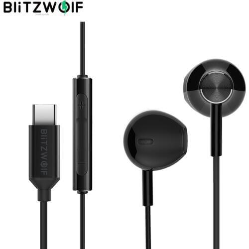 BlitzWolf 14.2mm Dynamic Driver Type-C Earphone Half in-ear Wired Earbuds HiFi Stereo Gaming Earphones Meeting Headset with Mic