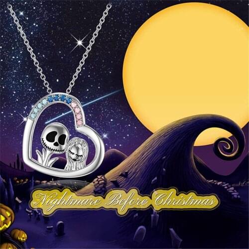 New Trendy Skeleton Girl Pendant Necklace Zircon Crystal Heart Choker Necklaces For Women Men Couple Jewelry Halloween Gift