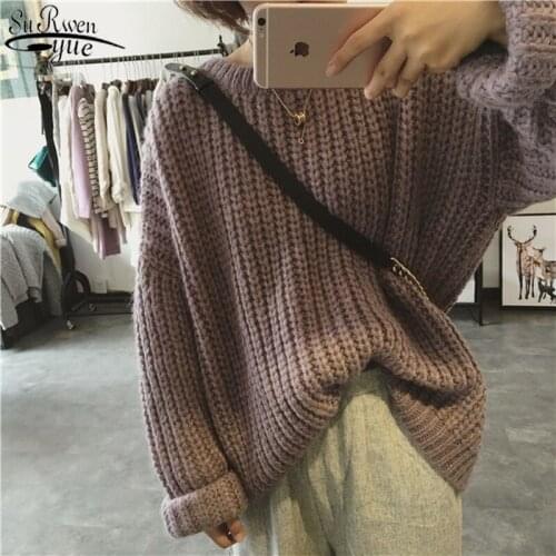 Autumn and Winter O-neck Knitted Sweater Woman Long Sleeve Vintage Sweater Women Loose Plus Size Solid Pullover Women 11629