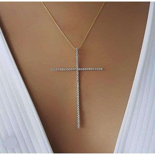 Classic large size Cross Pendant Necklace For Women Charm Jewelry Cubic Zircon stone Crucifix Christian Ornaments Accessories
