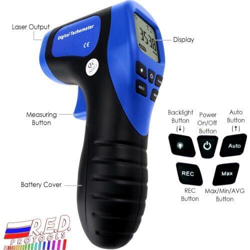 Handheld Digital Laser Non-Contact Tachometer Rotational Speed Measuring Gun 2.5-99999 RPM, Record (60 Data) Speedometer