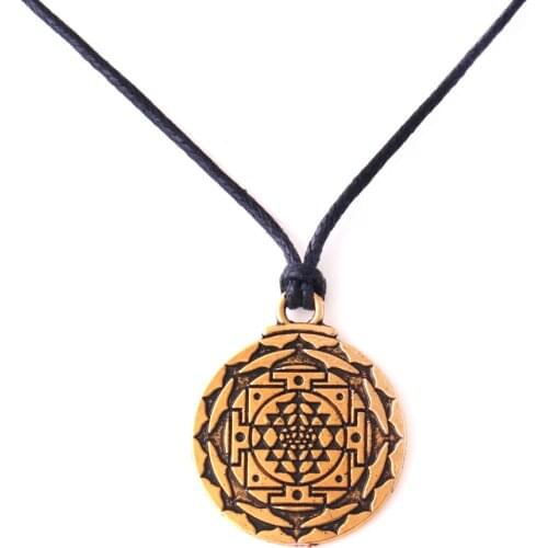 Portugal Mandala CHAKRA 3rd Eye Hindu Goddess Yoga Sri Yantra Wiccan Pagan Punk Men Wax Rope Necklace Jewelry India