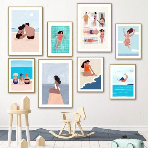 Beach Goddess Poster Freedom Canvas Painting Nordic Summer Sea Art Print Modern Beach Wall Picture For Living Room Home Decor