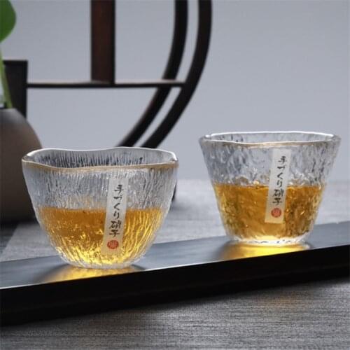 Japanese Style Handmade Hammered Transparent Wine Glass Whiskey Spirit Cup Creative Beer Mug Heat Resistant Coffee Milk Cup