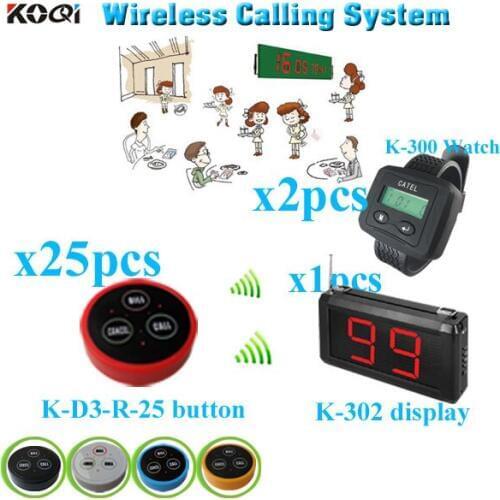 Restaurant Equipment Service Bell System long range strong signal (1 display receiver+ 2 watch +25 table bell button)
