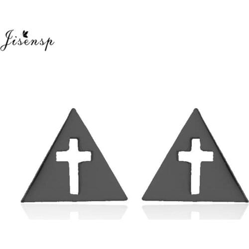 Jisensp Punk Cross Stud Earrings for Women Simple Geometric Triangle Earrings Stainless Steel Ear Jewelry Earing bijoux