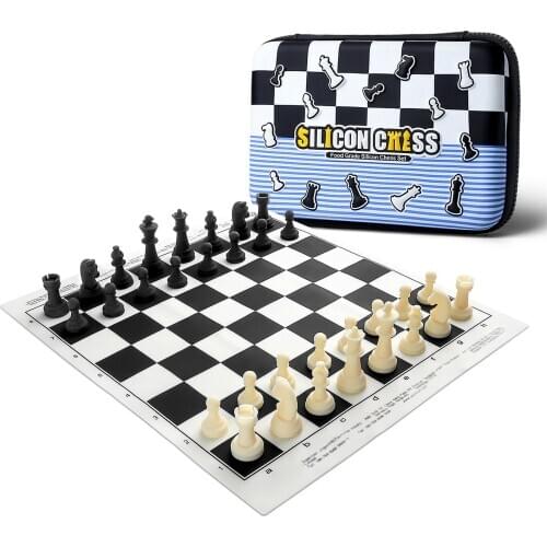 Chess Board Game for Kids Silicone Portable in Carrying Bag, Food Grade Travel Chess Sets for Beginner