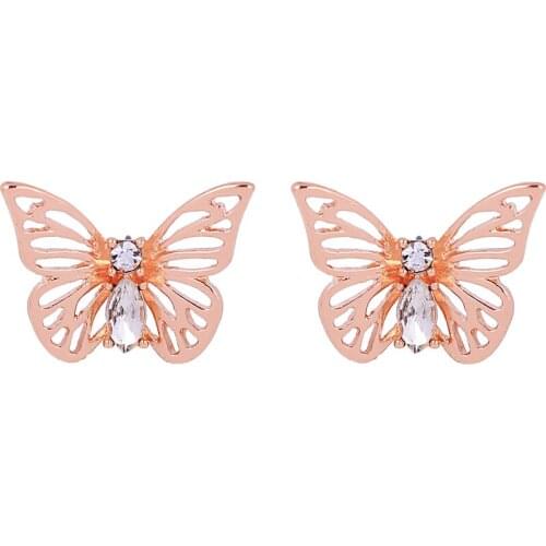 Alloy Crystal Insect Butterfly Stud Earrings