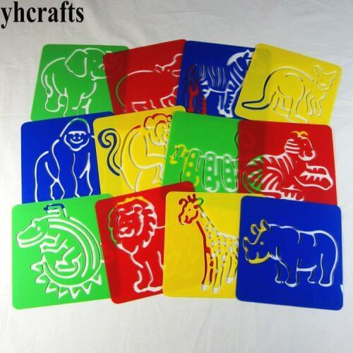 12PCS/LOT.Zoo animal tiger hippoart stencils Paint template Early learning educational toys Birthday gifts DIY toys Creative OEM
