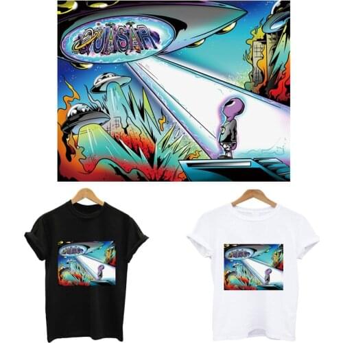 UFO alien iron on patches for clothes heat-sensitive patches stripes iron on transfers for clothing custom patch toppe