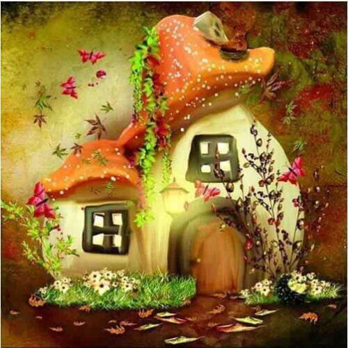 Embroidery Mosaic Fairy Tale Mushroom House Picture Diy 5D Diamond Painting Cross Stitch Sets Child Picture By Numbers Sale