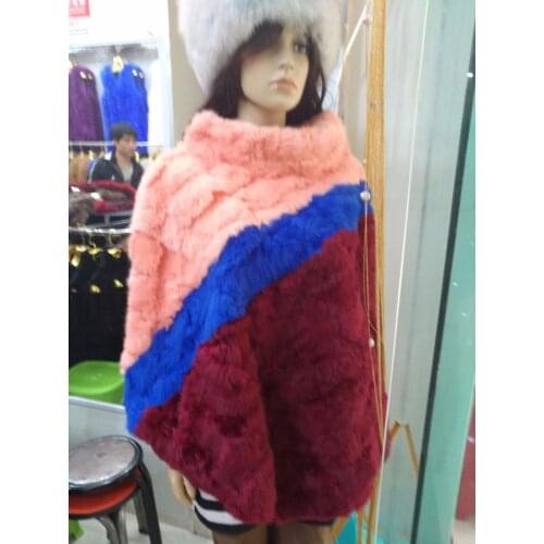 2017 new arrival lady fur wrap natural rabbit fur patchwork cape winter warm