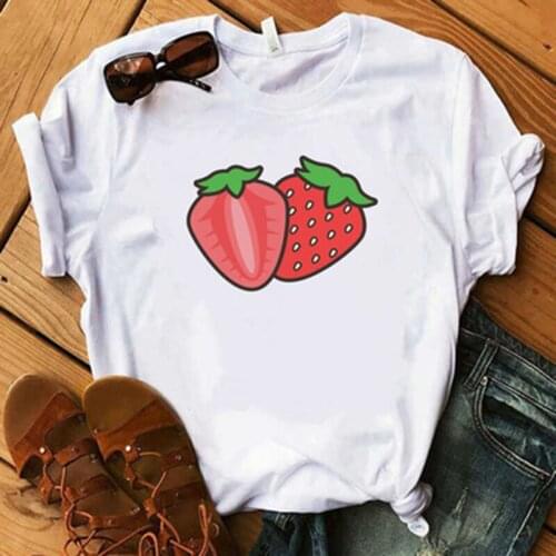 DSMTRC T-shirts Women 2021 Summer Short Sleeve Cotton Graphic Tees O-neck Strawberry Printed Female Cothing Kawaii Style