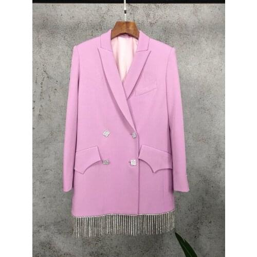 Fashion 11.18 High End Exquisite Diamonds Crystal Tassels Comfortable Blazer Women Casual Temperament Mini Pink Dress