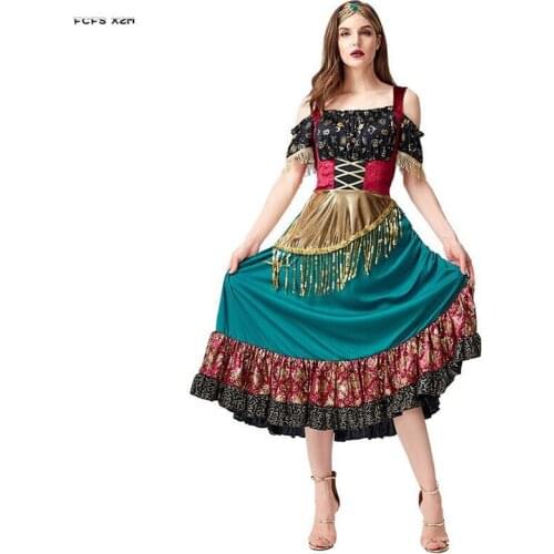 M-XL Women Halloween Gypsy traditional Costumes For Female Gypsy girl Cosplay Carnival Purim Nightclub Bar Role play party dress