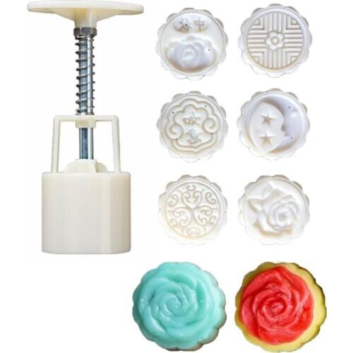 1Set 50g Mooncake Barrel Mold Flower Stamps Hand Press Moon Cake Pastry Mould DIY Bakeware Mid-autumn Festival