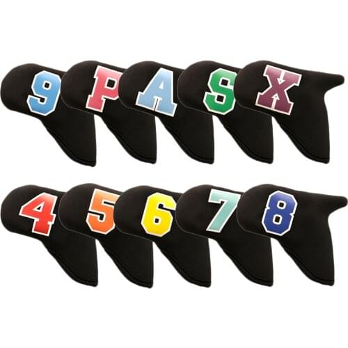 10PCS Golf Club Iron Covers, Thick PU Leather Golf Hybrid Head Covers Set 4 5 6 7 8 9 P A S X Outdoor Golf Sports Equipments