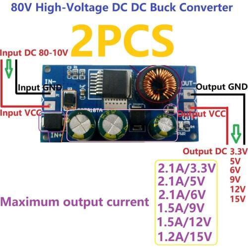 2x 2.1A 8-80V to 15V 12V 9V 6V 5V 3.3V HV DC-DC Converter Buck Step-Down Power Module for EBike Lead-acid batteries car Solar