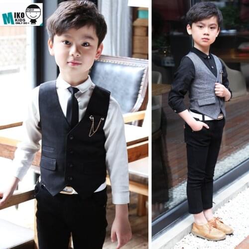 Child Vest Suit Gentle and Quality Wedding flower Boy Dress Vest pants Shirt 3pieces Kid Costumes Prom Baby clothing set brooch