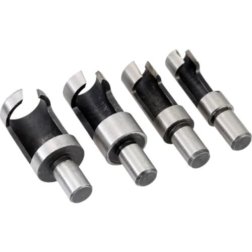 4Pcs/set Carbon Steel Carpentry Wood Plug Cutter Cutting Tool Drill Bits Straight & Tapered Set Round Shank Woodworking Tool