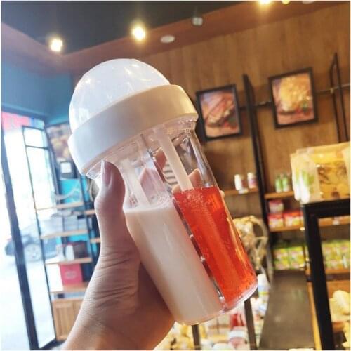 450ml sports juice drink environmentally friendly BPA-free transparent gym double straw shaker water bottle