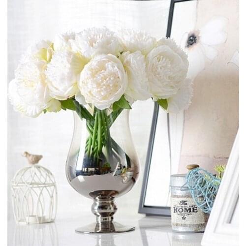 5 pcs 1 Bunch European Artificial Flower Fake Peony Bridal Bouquet For Christmas Wedding Party Home Decorative