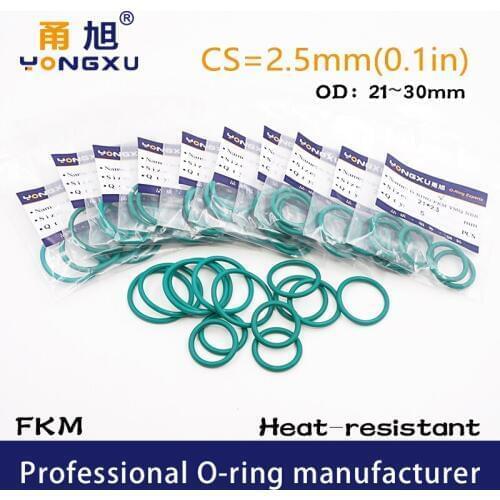 5PCS/lot Green FKM Fluorine Rubber O-rings Seals CS2.5mm OD21/22/23/24/25/26/27/28/29/30mm O Rings Seal Gasket Rings Washer