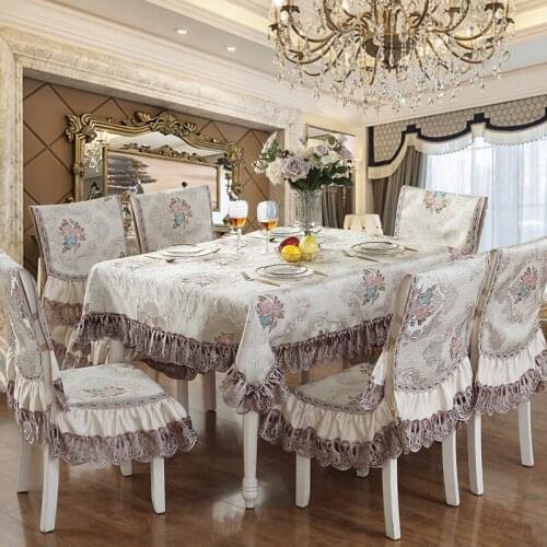 7 Pcs/Set Exquisite European-Style Jacquard Embroidery Tablecloth, Chair Cover, Cushion Set, High-End Luxury Table Decoration