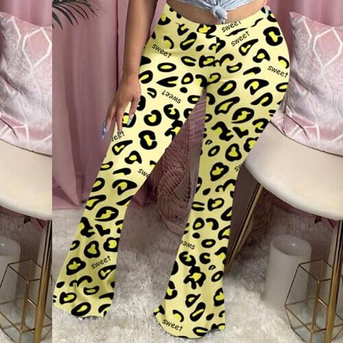 Fall 2020 New Women Trendy Leopard Print Flare Pants S-4XL Plus Size Sweatpants Pink Color Wide Leg Club Partywear Long Trousers