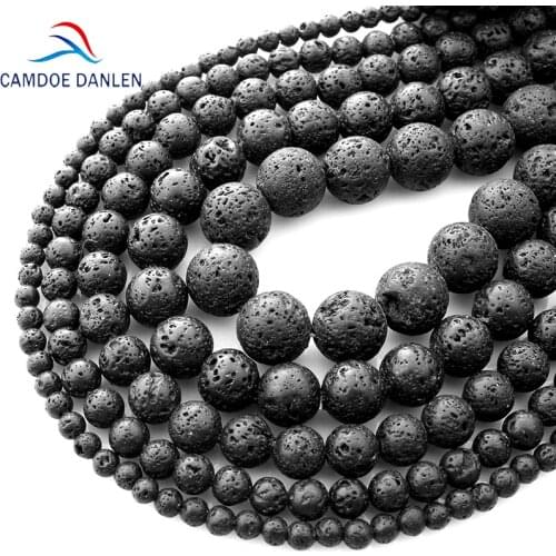 Natural Stone Black Lava Volcanic Stone Loose Beads 4 6 8 10 12 14 16 18MM Fit Diy Charm Beads For Jewelry Making Accessories