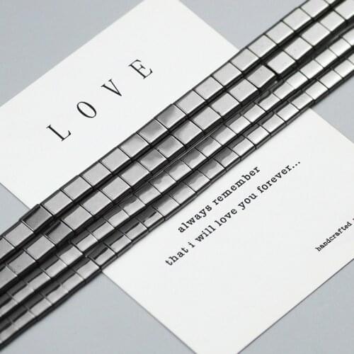 WLYeeS 5x5/6x6mm Two Hole Spacing Beads for Making Jewelry accessories Bracelets Necklace DIY Findings 15" Natural Hematite bead