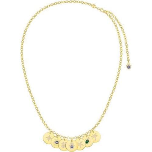 925 Sterling Silver Yellow Gold Color Lucky Coin Chain Necklace with ETE Element Sea Turtle Star Palm Eye Cubic Zirconia Pendant