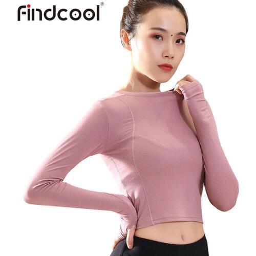 Findcool Yoga Top Crop Top Yoga T shirt Women Midriff-baring High Elastic Breathable Long Sleeve Femals Sportswear