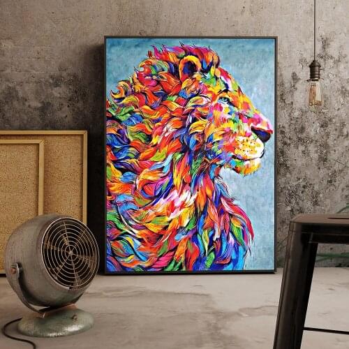AHPAINTING Canvas Painting Animal Art Lion Poster Multi-Colored Wall Picture For Living Room Home Decor No Frame